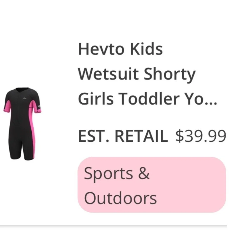 Heuto Shorty Wetsuit Kids Size‎ 12 Black Pink New Front Zip Neoprene 1294